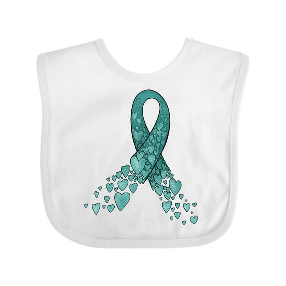 Inktastic Ovarian Cancer Awareness Teal Ribbon Made of Hearts Boys or Girls Baby Bib