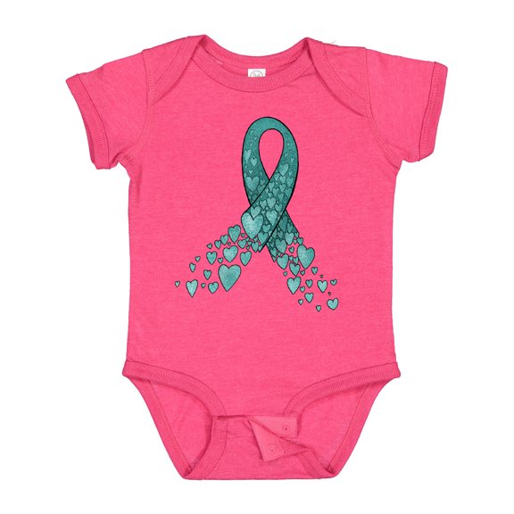 Inktastic Ovarian Cancer Awareness Teal Ribbon Made of Hearts Boys or Girls Baby Bodysuit