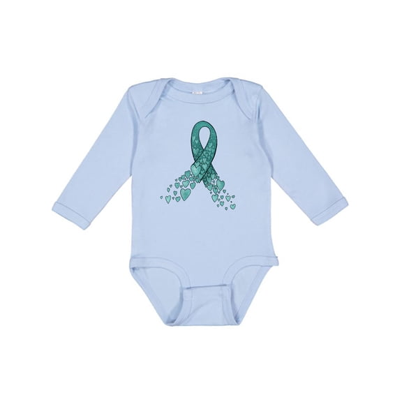 Inktastic Ovarian Cancer Awareness Teal Ribbon Made of Hearts Boys or Girls Long Sleeve Baby Bodysuit