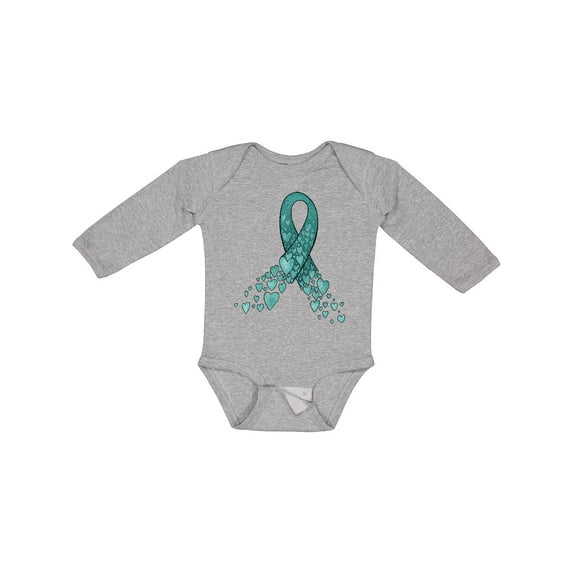 Inktastic Ovarian Cancer Awareness Teal Ribbon Made of Hearts Boys or Girls Long Sleeve Baby Bodysuit