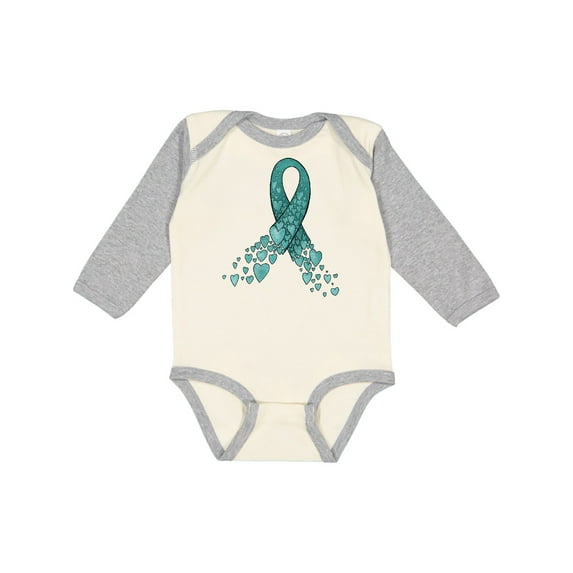 Inktastic Ovarian Cancer Awareness Teal Ribbon Made of Hearts Boys or Girls Long Sleeve Baby Bodysuit