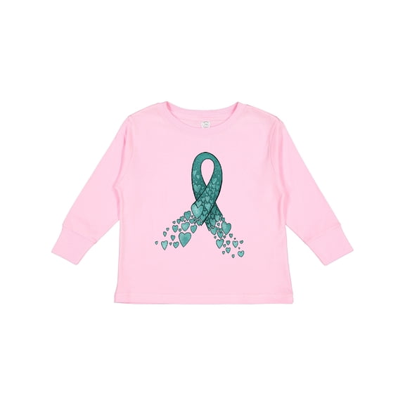 Inktastic Ovarian Cancer Awareness Teal Ribbon Made of Hearts Boys or Girls Long Sleeve Toddler T-Shirt