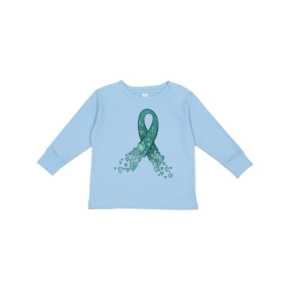 Inktastic Ovarian Cancer Awareness Teal Ribbon Made of Hearts Boys or Girls Long Sleeve Toddler T-Shirt