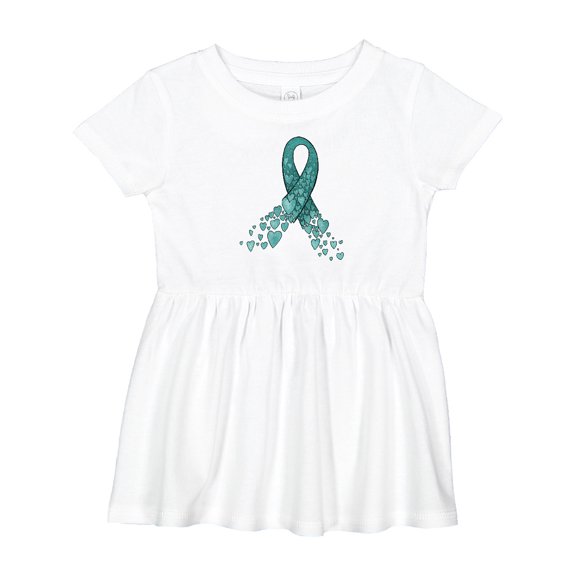 Inktastic Ovarian Cancer Awareness Teal Ribbon Made of Hearts Girls Baby Dress