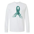 thumbnail image 1 of Inktastic Ovarian Cancer Awareness Teal Ribbon Made of Hearts Long Sleeve T-Shirt, 1 of 5