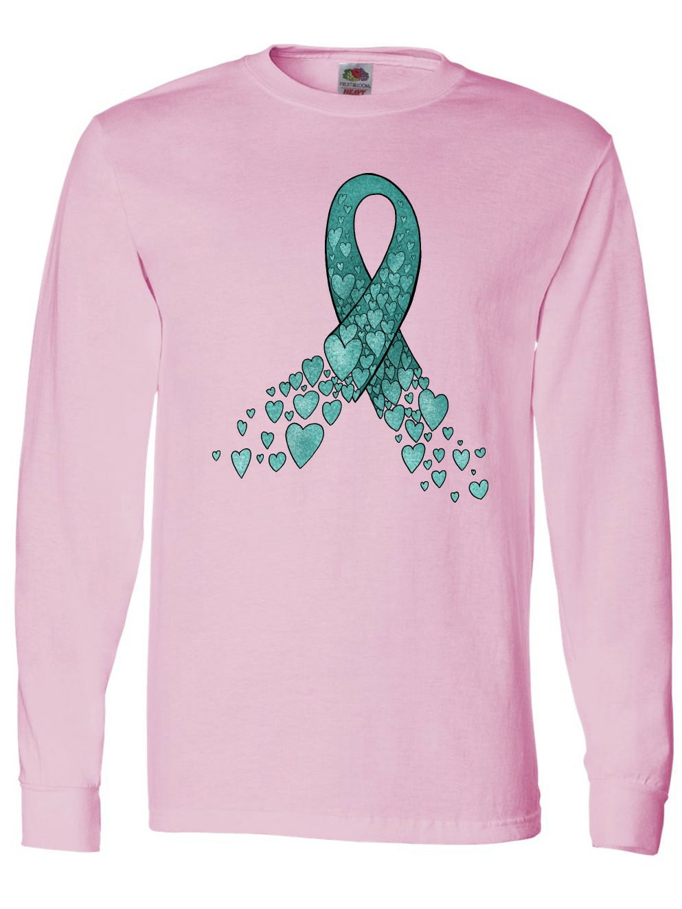 Inktastic Ovarian Cancer Awareness Teal Ribbon Made of Hearts Long ...