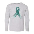 thumbnail image 1 of Inktastic Ovarian Cancer Awareness Teal Ribbon Made of Hearts Long Sleeve Youth T-Shirt, 1 of 5