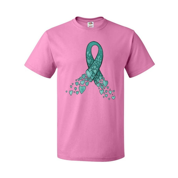 Inktastic Ovarian Cancer Awareness Teal Ribbon Made of Hearts T-Shirt