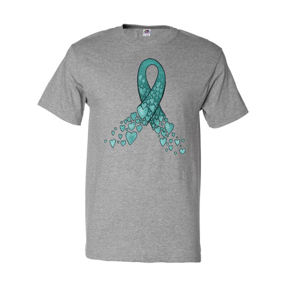 Inktastic Ovarian Cancer Awareness Teal Ribbon Made of Hearts T-Shirt