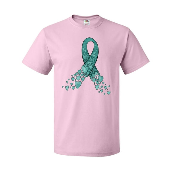 Inktastic Ovarian Cancer Awareness Teal Ribbon Made of Hearts T-Shirt