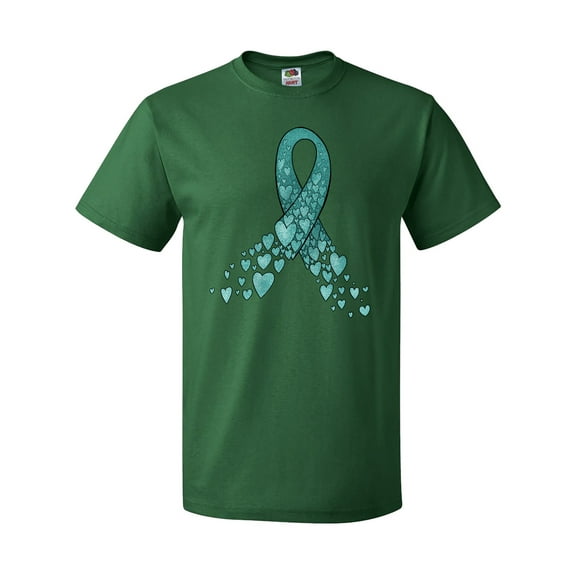 Inktastic Ovarian Cancer Awareness Teal Ribbon Made of Hearts T-Shirt