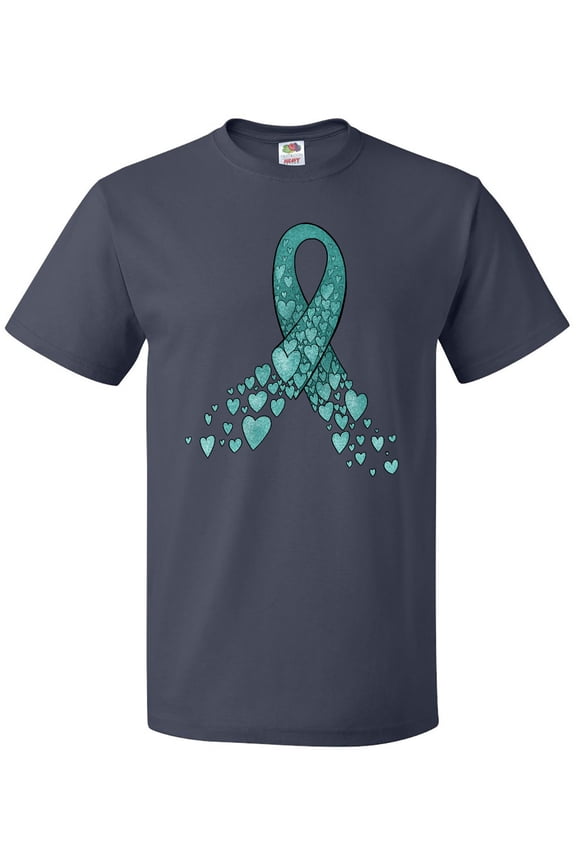 Ovarian Cancer Awareness Teal Ribbon Made of Hearts T-Shirt
