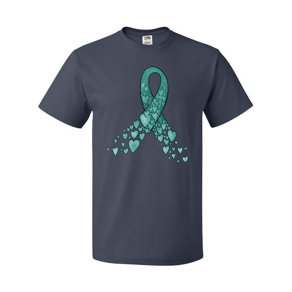 Inktastic Ovarian Cancer Awareness Teal Ribbon Made of Hearts T-Shirt