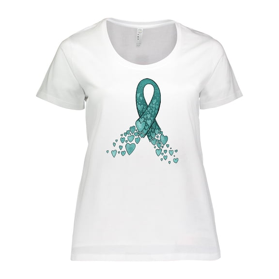 Inktastic Ovarian Cancer Awareness Teal Ribbon Made of Hearts Women's Plus Size T-Shirt