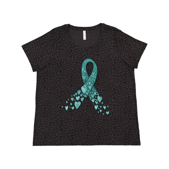 Inktastic Ovarian Cancer Awareness Teal Ribbon Made of Hearts Women's Plus Size T-Shirt