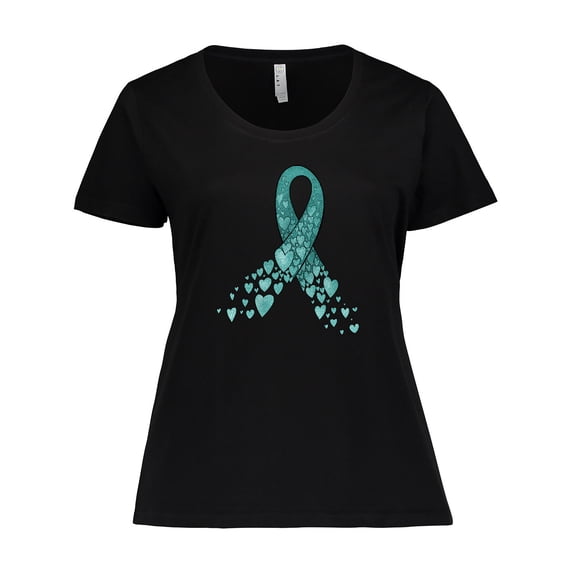 Inktastic Ovarian Cancer Awareness Teal Ribbon Made of Hearts Women's Plus Size T-Shirt
