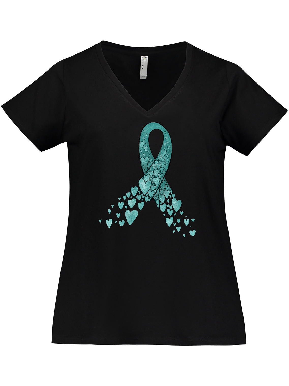 Inktastic Ovarian Cancer Awareness Teal Ribbon Made of Hearts Women's ...