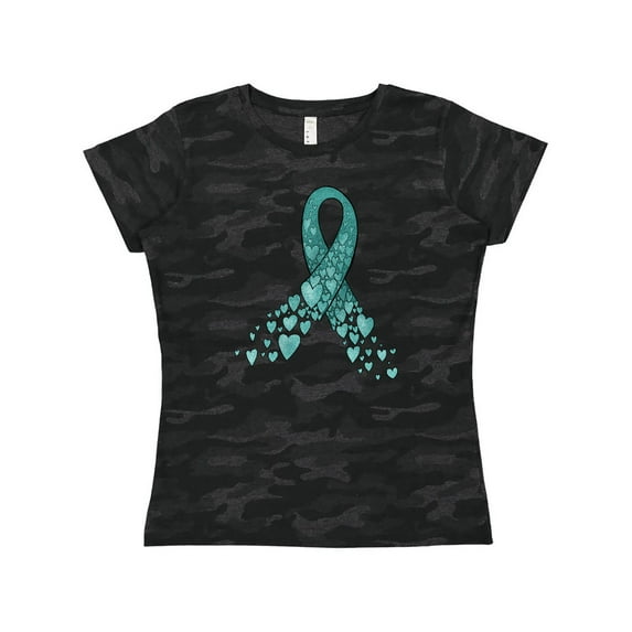 Inktastic Ovarian Cancer Awareness Teal Ribbon Made of Hearts Women's T-Shirt