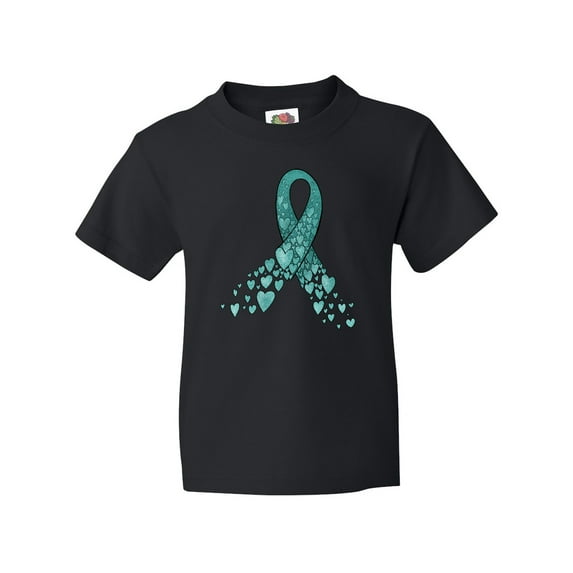 Inktastic Ovarian Cancer Awareness Teal Ribbon Made of Hearts Youth T-Shirt
