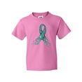 thumbnail image 1 of Inktastic Ovarian Cancer Awareness Teal Ribbon Made of Hearts Youth T-Shirt, 1 of 5