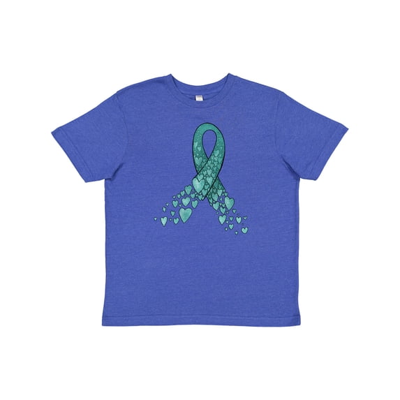 Inktastic Ovarian Cancer Awareness Teal Ribbon Made of Hearts Youth T-Shirt