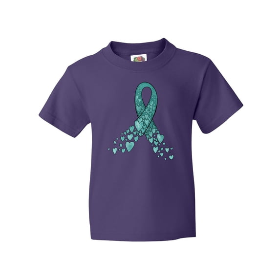 Inktastic Ovarian Cancer Awareness Teal Ribbon Made of Hearts Youth T-Shirt