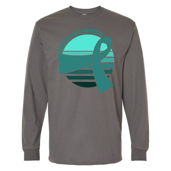 Inktastic Ovarian Cancer Awareness Teal Ribbon over Sunrise Long Sleeve T-Shirt