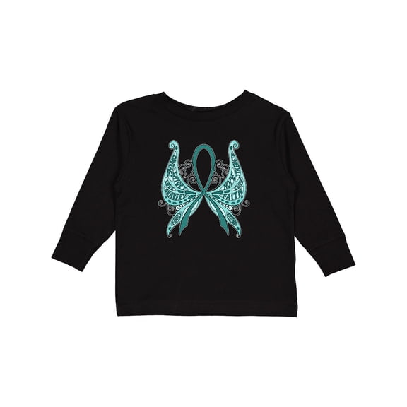 Inktastic Ovarian Cancer Awareness with Butterfly Ribbon Words Boys or Girls Long Sleeve Toddler T-Shirt