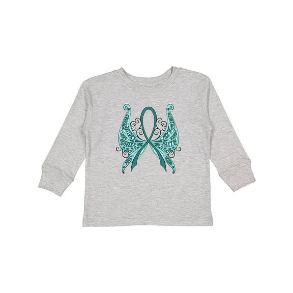Inktastic Ovarian Cancer Awareness with Butterfly Ribbon Words Boys or Girls Long Sleeve Toddler T-Shirt