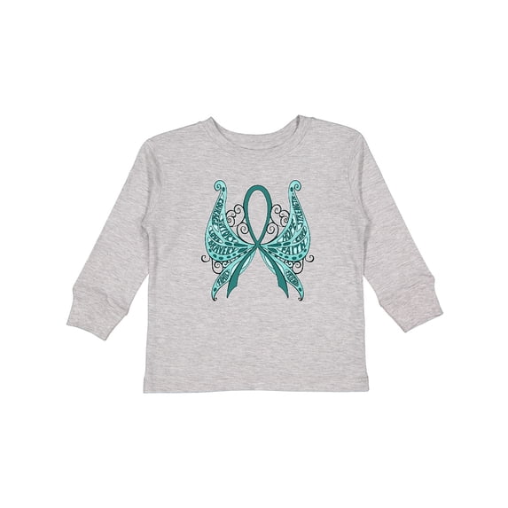 Inktastic Ovarian Cancer Awareness with Butterfly Ribbon Words Boys or Girls Long Sleeve Toddler T-Shirt