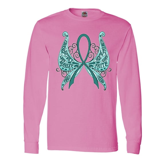 Inktastic Ovarian Cancer Awareness with Butterfly Ribbon Words Long Sleeve T-Shirt