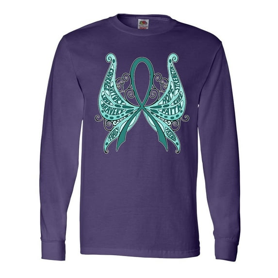 Inktastic Ovarian Cancer Awareness with Butterfly Ribbon Words Long Sleeve T-Shirt