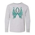 thumbnail image 1 of Inktastic Ovarian Cancer Awareness with Butterfly Ribbon Words Long Sleeve Youth T-Shirt, 1 of 5