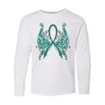 thumbnail image 1 of Inktastic Ovarian Cancer Awareness with Butterfly Ribbon Words Long Sleeve Youth T-Shirt, 1 of 5