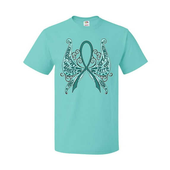 Inktastic Ovarian Cancer Awareness with Butterfly Ribbon Words T-Shirt