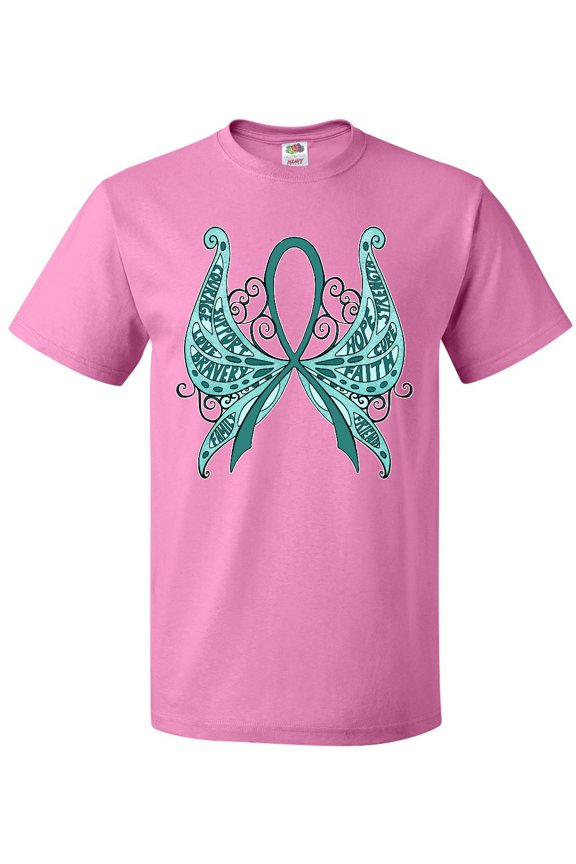 Ovarian Cancer Awareness with Butterfly Ribbon Words T-Shirt