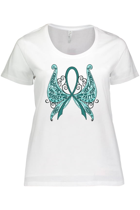 Ovarian Cancer Awareness with Butterfly Ribbon Words Women's Plus Size T-Shirt