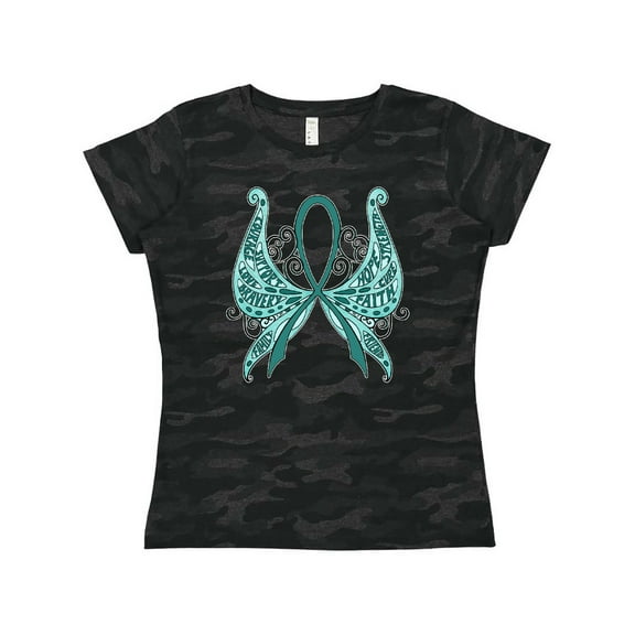 Inktastic Ovarian Cancer Awareness with Butterfly Ribbon Words Women's T-Shirt