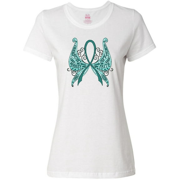 Inktastic Ovarian Cancer Awareness with Butterfly Ribbon Words Women's T-Shirt