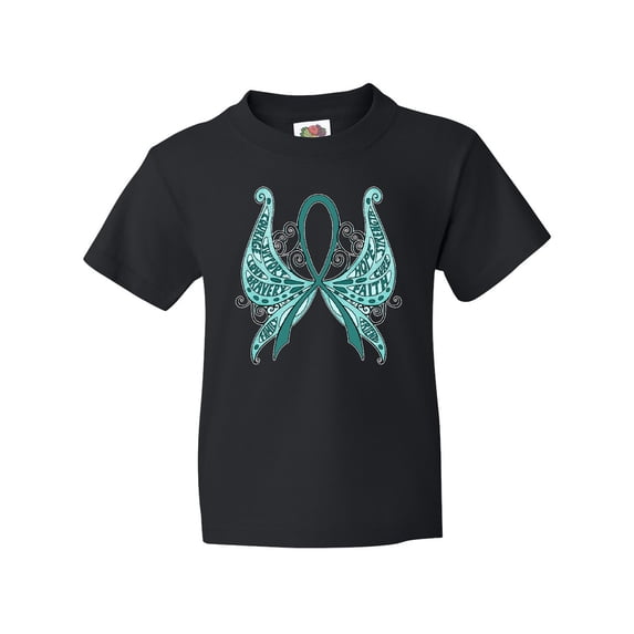 Inktastic Ovarian Cancer Awareness with Butterfly Ribbon Words Youth T-Shirt