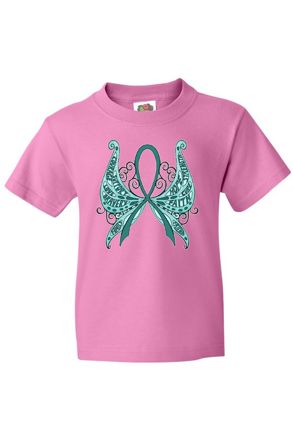 Ovarian Cancer Awareness with Butterfly Ribbon Words Youth T-Shirt