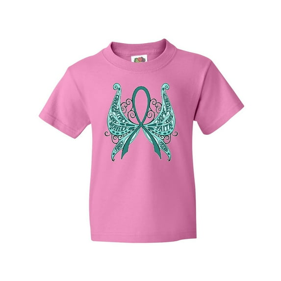 Inktastic Ovarian Cancer Awareness with Butterfly Ribbon Words Youth T-Shirt