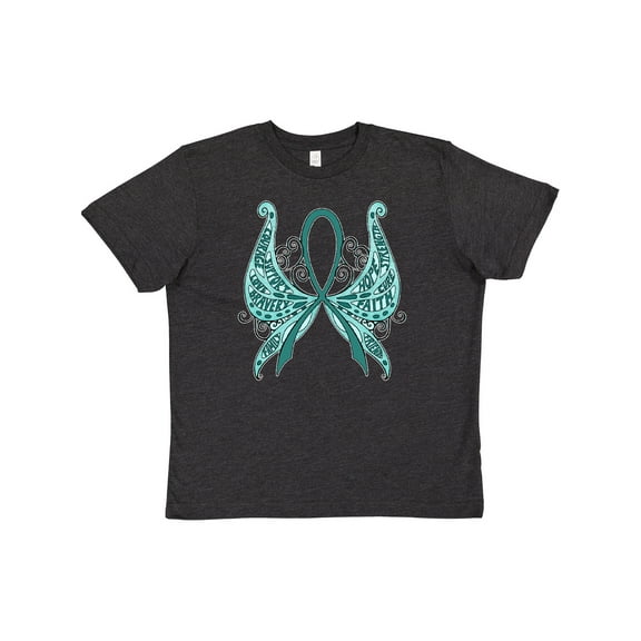 Inktastic Ovarian Cancer Awareness with Butterfly Ribbon Words Youth T-Shirt