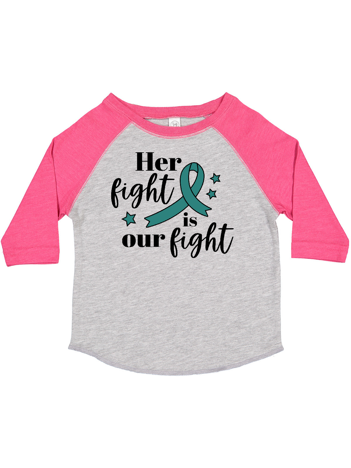 Inktastic Ovarian Cancer Her Fight is our Fight with Teal Ribbon Boys or Girls Toddler T-Shirt - image 1 of 4