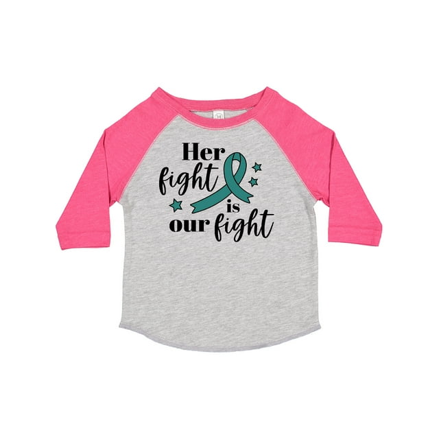 Inktastic Ovarian Cancer Her Fight is our Fight with Teal Ribbon Boys or Girls Toddler T-Shirt
