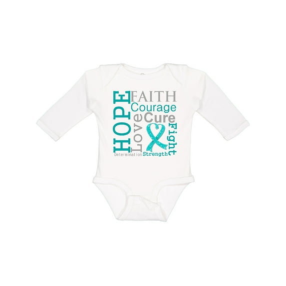 Inktastic Ovarian Cancer Hope Faith Motto Boys or Girls Long Sleeve Baby Bodysuit
