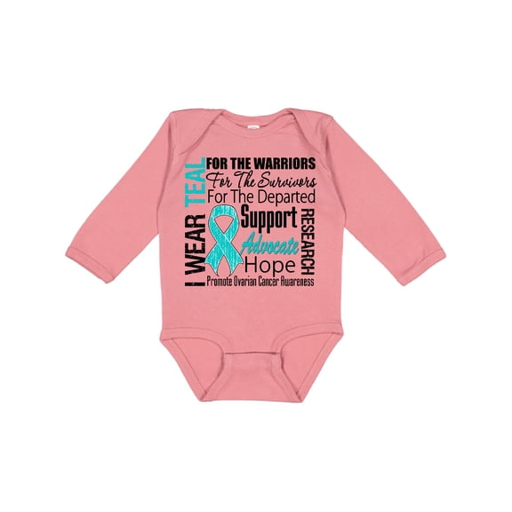 Inktastic Ovarian Cancer I Wear Teal Ribbon Tribute Boys or Girls Long Sleeve Baby Bodysuit
