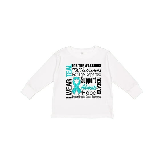 Inktastic Ovarian Cancer I Wear Teal Ribbon Tribute Boys or Girls Long Sleeve Toddler T-Shirt