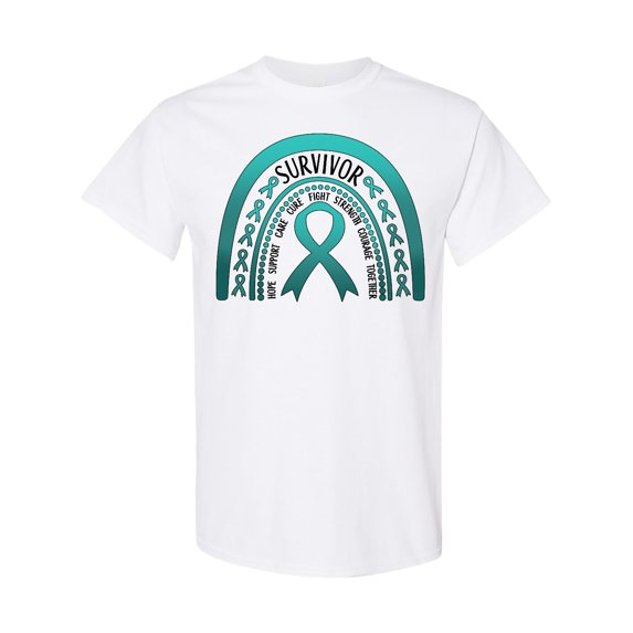 Inktastic Ovarian Cancer Survivor Teal Ribbon Rainbow T-Shirt