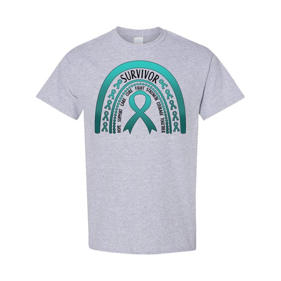 Inktastic Ovarian Cancer Survivor Teal Ribbon Rainbow T-Shirt